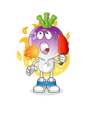 turnip head cartoon eat hot chilie mascot. cartoon vector