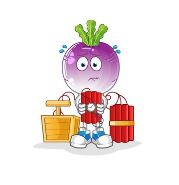 turnip head cartoon holding dynamite character. cartoon vector