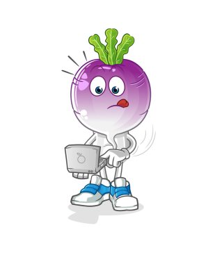 turnip head cartoon with laptop mascot. cartoon vector