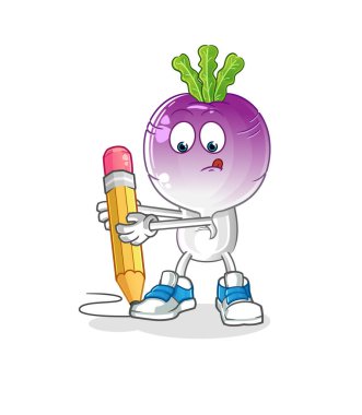 turnip head cartoon write with pencil. cartoon mascot vector