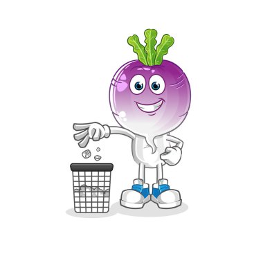 turnip head cartoon Throw garbage mascot. cartoon vector