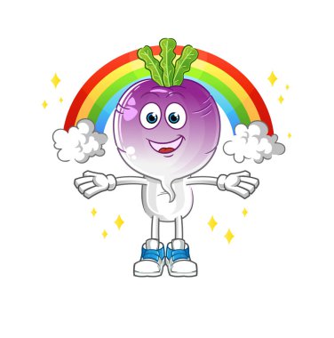 turnip head cartoon with a rainbow. cartoon vector