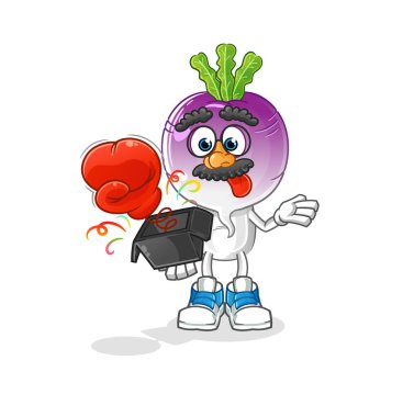 turnip head cartoon prank glove in the box. cartoon mascot