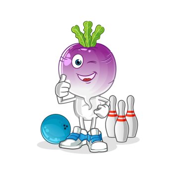 turnip head cartoon play bowling illustration. character vector