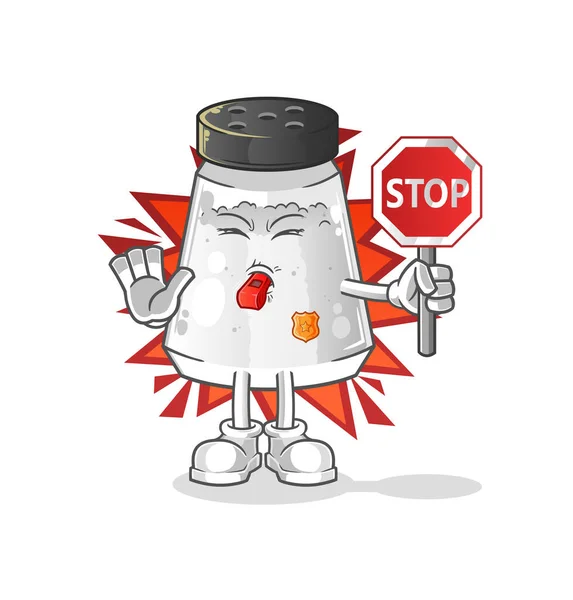 Salt Shaker Holding Stop Sign Cartoon Mascot Vector — Stockový vektor