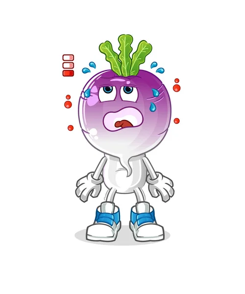 Turnip Head Cartoon Low Battery Mascot Cartoon Vector — Wektor stockowy