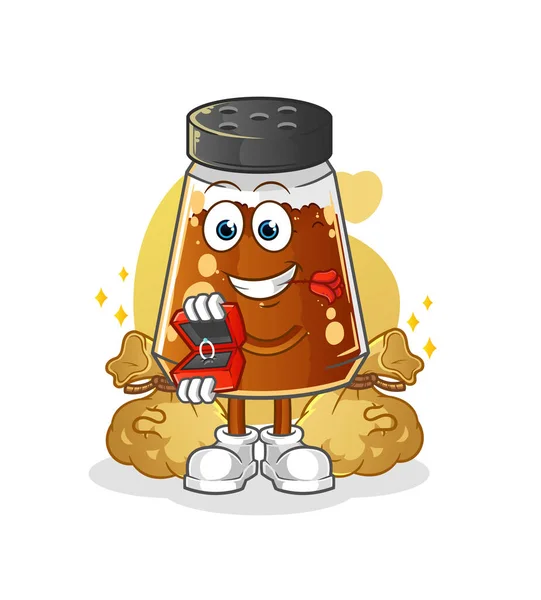 Pepper Powder Propose Ring Cartoon Mascot Vector — ストックベクタ