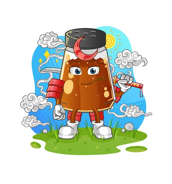 Pepper Powder Samurai Cartoon Cartoon Mascot Vector — Stockový vektor