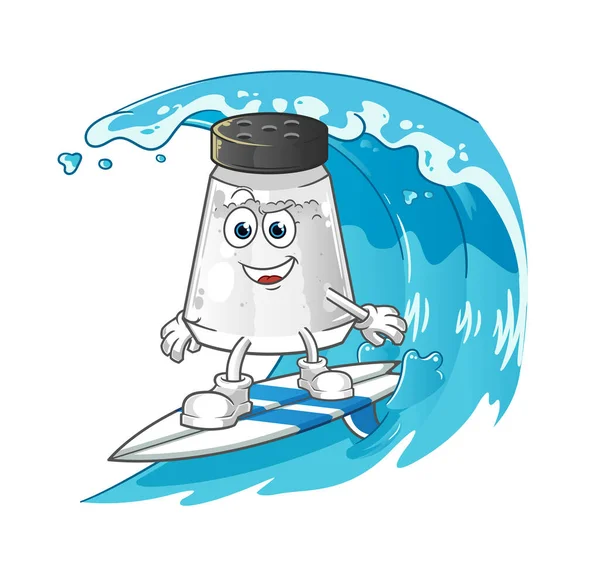Salt Shaker Surfing Character Cartoon Mascot Vector — Archivo Imágenes Vectoriales