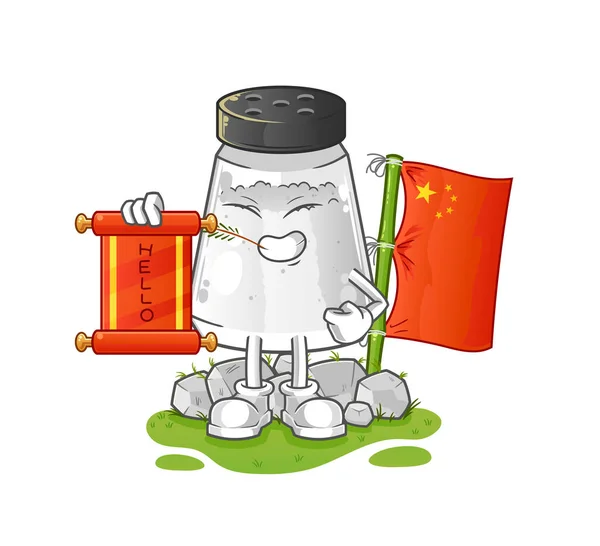 Salt Shaker Chinese Cartoon Cartoon Mascot Vector — Vector de stock
