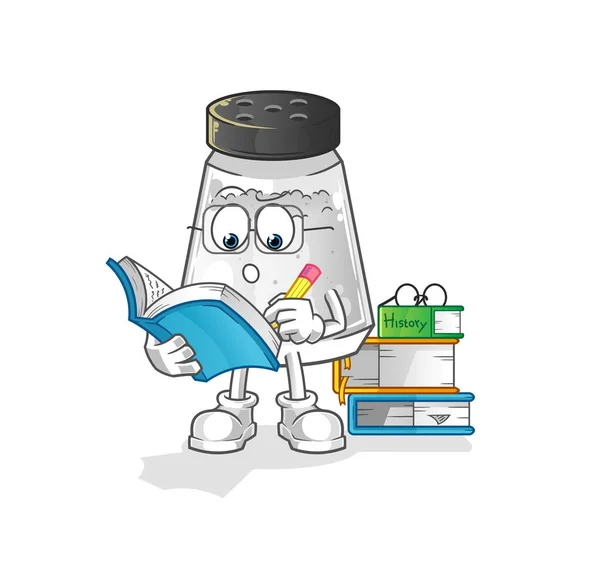 Salt Shaker Studying Mascot Cartoon Vector — Vetor de Stock