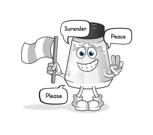 Salt Shaker Hold Surrender Flag Mascot Cartoon Vector — Vettoriale Stock