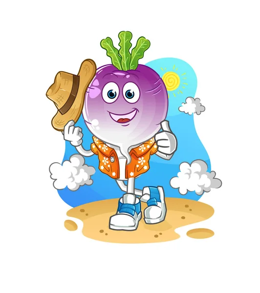 Turnip Head Cartoon Vacation Cartoon Mascot Vector — Wektor stockowy