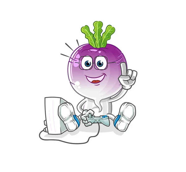 Turnip Head Cartoon Playing Video Games Cartoon Character — ストックベクタ