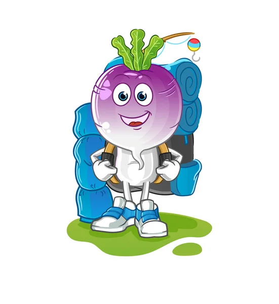 Turnip Head Cartoon Camping Mascot Cartoon Vector — Vector de stock