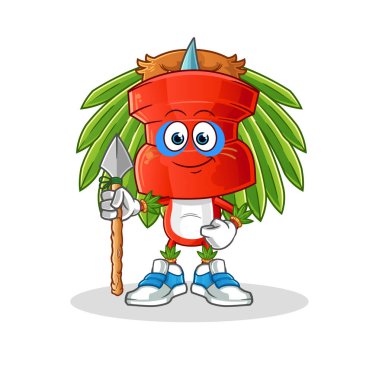 push pin head cartoon tribal man mascot. cartoon vector
