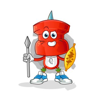 push pin head cartoon african tribal fighter mascot. cartoon vector