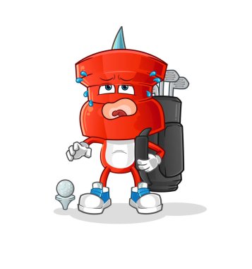 push pin head cartoon with golf equipment. cartoon mascot vector