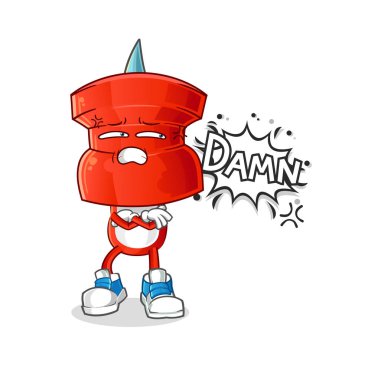 push pin head cartoon very pissed off illustration. character vector