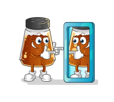 pepper powder looking into mirror cartoon. cartoon mascot vector