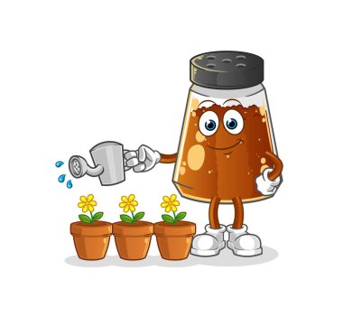 pepper powder watering the flowers mascot. cartoon vector