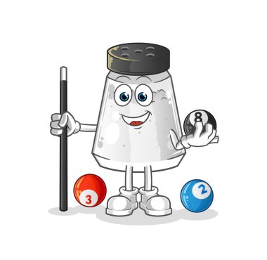 salt shaker plays billiard character. cartoon mascot vector