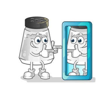 salt shaker looking into mirror cartoon. cartoon mascot vector