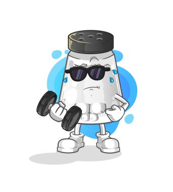 salt shaker lifting dumbbell vector. cartoon character