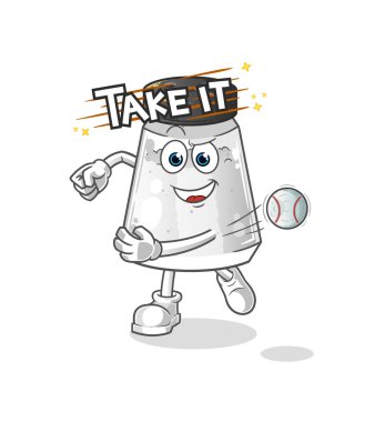 salt shaker throwing baseball vector. cartoon character