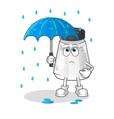 salt shaker holding an umbrella illustration. character vector