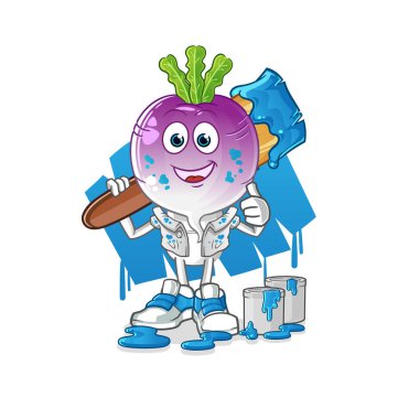 turnip head cartoon painter illustration. character vector