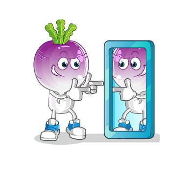 turnip head cartoon looking into mirror. cartoon mascot vector
