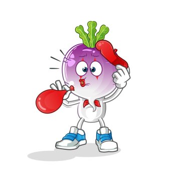 turnip head cartoon pantomime blowing balloon. cartoon vector
