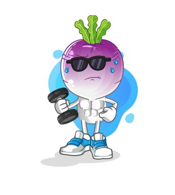 turnip head cartoon lifting dumbbell vector. cartoon character