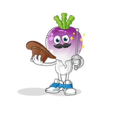 turnip head cartoon fencer character. cartoon mascot vector