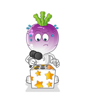turnip head cartoon play whack a mole mascot. cartoon vector