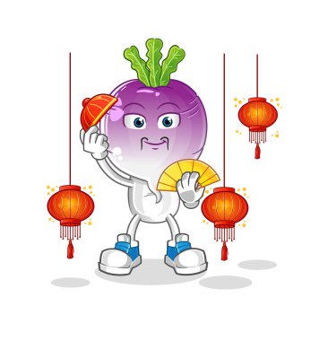 turnip head cartoon Chinese with lanterns illustration. character vector