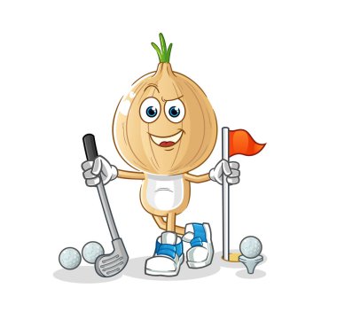 garlic head cartoon playing golf vector. cartoon character