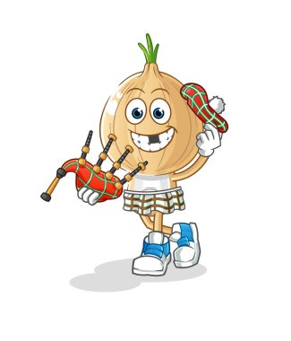 garlic head cartoon scottish with bagpipes vector. cartoon character