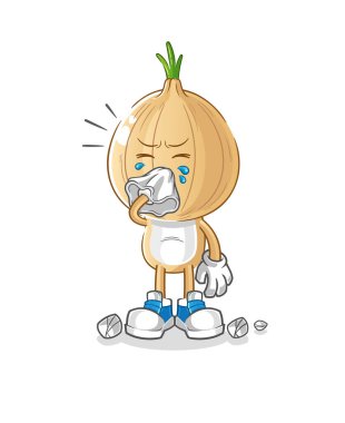 garlic head cartoon blowing nose character. cartoon mascot vector
