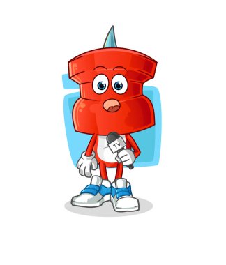 push pin head cartoon tv reporter. cartoon mascot vector