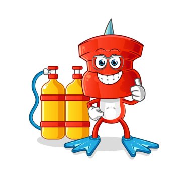 push pin head cartoon diver. cartoon mascot vector