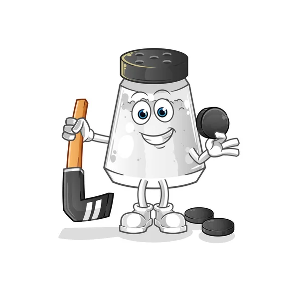 Salt Shaker Playing Hockey Vector Cartoon Character — 스톡 벡터