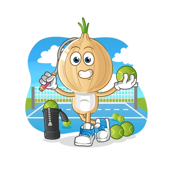 Garlic Head Cartoon Plays Tennis Illustration Character Vector — Vector de stock