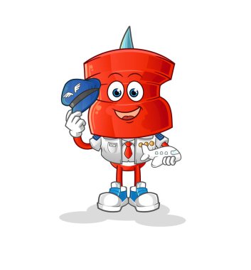 push pin head cartoon pilot mascot. cartoon vector