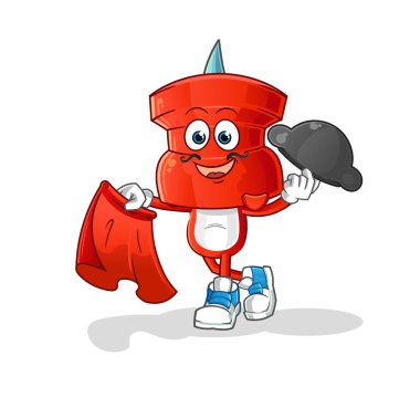 push pin head cartoon matador with red cloth illustration. character vector