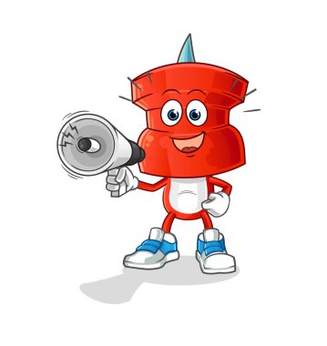 push pin head cartoon holding hand loudspeakers vector. cartoon character