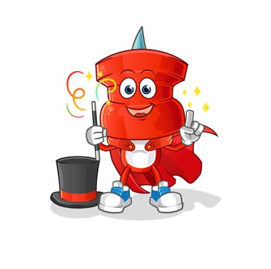 push pin head cartoon magician illustration. character vector