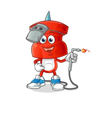 push pin head cartoon welder mascot. cartoon vector