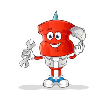 push pin head cartoon mechanic cartoon. cartoon mascot vector